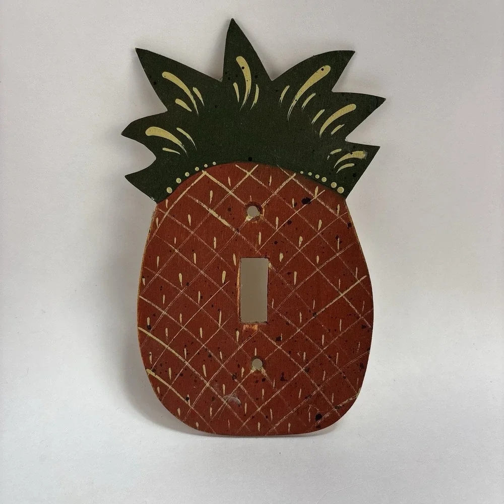 Vintage Wooden Pineapple Light Switch Cover Wall Plate Handpainted Primitive